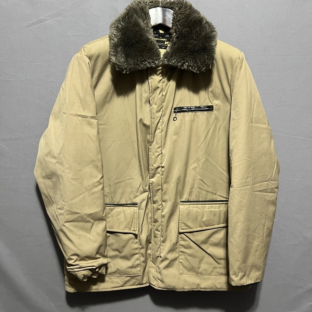 Vintage Browning Sportsman's Apparel Goose Down Jacket Tan Faux Fur‎ Collar 46
